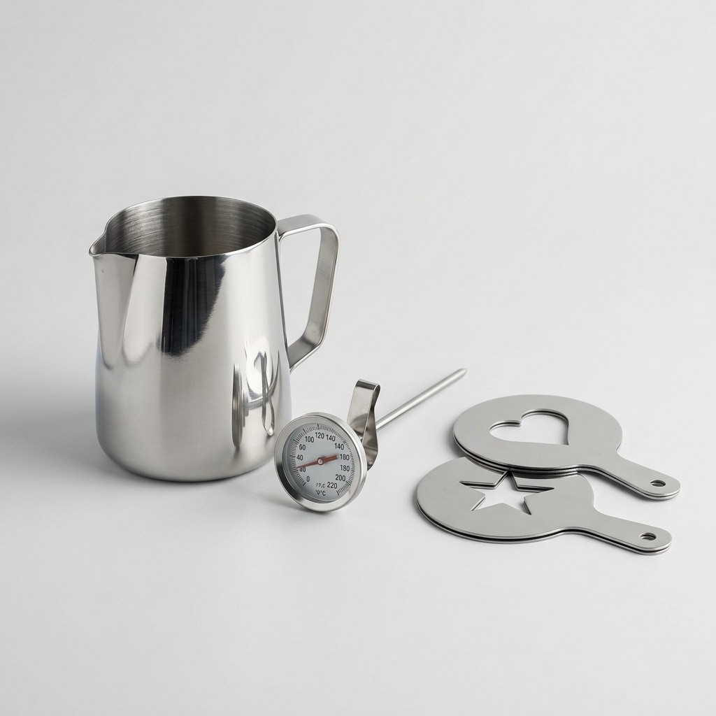 Milk Frothing Tool Set - Pitcher, Thermometer & Stencils